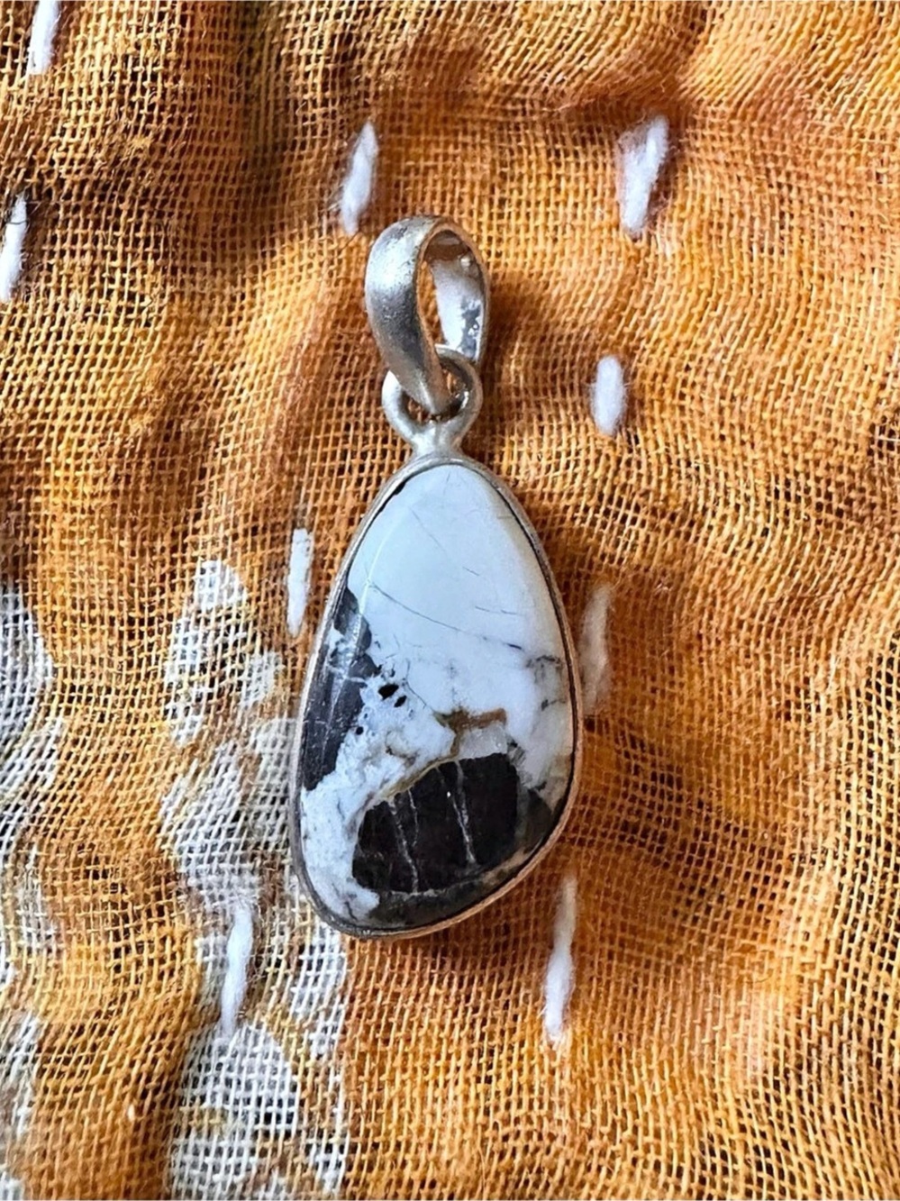 925 Sterling Silver Native White Buffalo Turquoise Teardrop Pendant